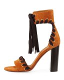 Suede Whipstitch Ankle-Tie Sandal