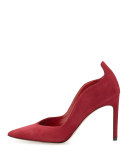 Brie Point-Toe Kid Suede Pump, Deep Red