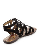 Gemma Suede Flat Lace-Up Sandal, Black