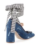 Denim Ankle-Wrap Mary Jane 85mm Pump, Bleu