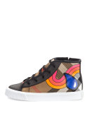 Warslow Rainbow Check High-Top Sneaker, Black, Youth