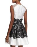 Sleeveless Mikado-Lace Cocktail Dress, White/Black