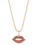 14k Gold Ruby Lips Pendant Necklace, Small