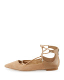 Rosie Pointed-Toe Lace-Up Flat, Golden Caramel