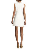 Sleeveless V-Neck Tweed Mini Dress, White