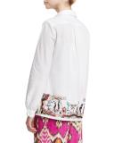 Embroidered-Hem Cotton Blouse, White