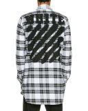 Spray-Paint Plaid Button-Front Shirt, White/Black