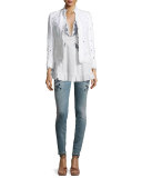 Embroidered V-Neck Cotton Blouse, White
