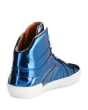 Eticon Metallic Leather High-Top Sneaker, Blue