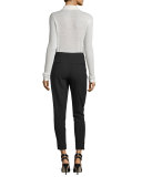 Ribbed Wool-Blend Turtleneck Top, Chalk