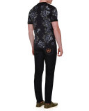 Cross-Stitched Floral-Print Jersey T-Shirt, Navy