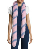 Swirly Striped Fox Fur Scarf, Pink
