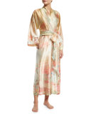 Wonderland Printed Long Silk Wrap Robe, Multi
