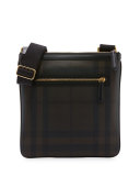 London Check Collection Men's Crossbody Bag, Chocolate/Black