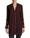 Long-Sleeve Pintucked Button-Front Tunic