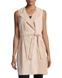 Belted Suede Trench Vest, Blush
