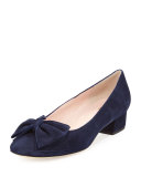 molly suede low-heel bow pump, navy