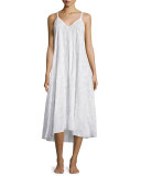 Embroidered Cotton High-Low Gown, White 