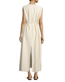 Langrova Sleeveless Belted Maxi Dress, White Rose