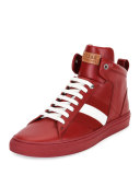 Vitello High-Top Sneaker w/Trainspotting Stripe, Red
