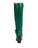 Dionysus Embroidered Knee Boot, Emerald