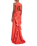 Ruffled-Back Sleeveless Mermaid Gown, Coral