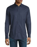 Tonal Textured Jacquard Sport Shirt, Navy