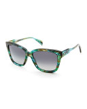 Alycia Polarized Square Sunglasses, Blue/Green