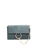 Faye Small Suede & Leather Shoulder Bag, Light Blue