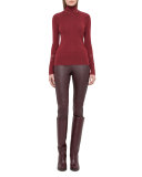 Fria Stretch-Lambskin Skinny Pants, Miracle Berry
