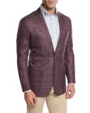 Hanatoro Windowpane Sport Jacket, Burgundy