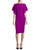 Flutter-Sleeve Scoop-Back Dress, Berry