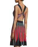 Crisscross-Back Petal Intarsia Dress, Black