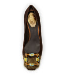 Suede 30mm Pump w/Jeweled Fur Pompom