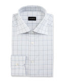 Large-Check Dress Shirt, White/Blue/Brown