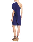Circle One-Shoulder Draped Dress, Blueberry