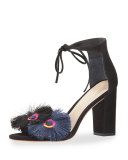 Virginia Tassel-Embroidered Suede Sandal