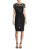 Short-Sleeve Sequined Lace Cocktail Dress