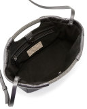 Small Metallic Tote Bag w/Shoulder Strap, Graphite