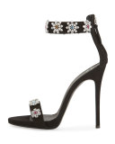 Coline Floral-Crystal 110mm Sandal, Black