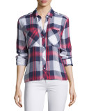Dylan Plaid Long-Sleeve Shirt, White/Indigo/Blush