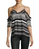 Gabe Striped Cold-Shoulder Top, Black/White