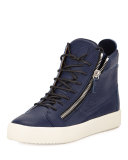 Men's Leather High-Top Sneaker, Blue