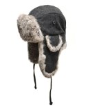 Wool Aviator Hat with Rabbit Fur, Charcoal