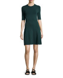 Short-Sleeve Dropped-Waist Knit Dress, Deep Forest