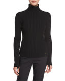 Inez Chevron-Ribbed Turtleneck Sweater
