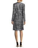 Painted Metallic Sleeveless Sheath Dress, Caviar/Silver Shimmer Multi