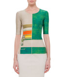 Half-Sleeve Farm-Print T-Shirt, Multi Colors