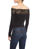 Lace-Trim String Bodysuit, Black