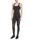 Polka-Dot Mesh-Back Sport Camisole, Black